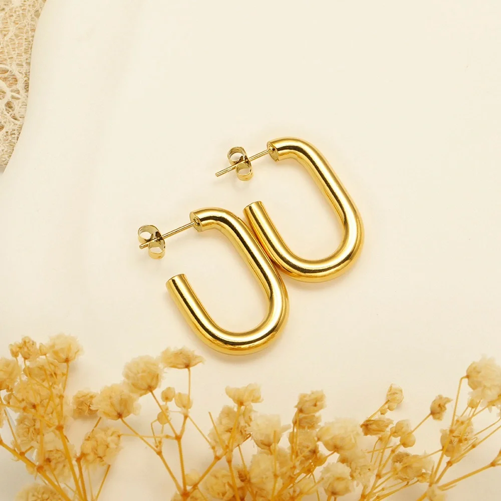 18K Gold Plated Hoop Earrings*Everyday Earrings*Tarnish Free Jewelry*Geometric - Picture 2 of 7